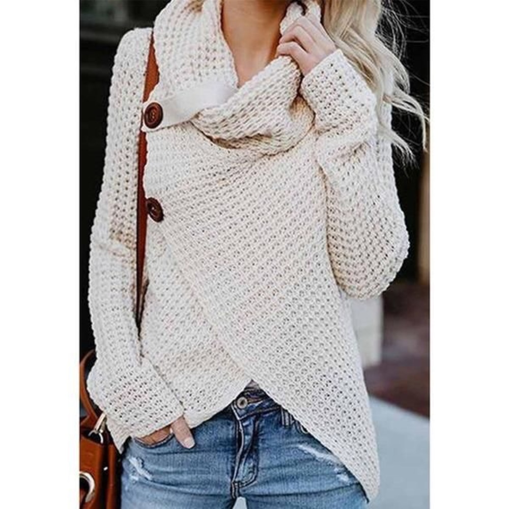 Long Sleeve Cowl Neck Two Button Wrap Front Cardi